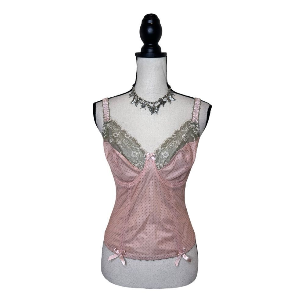 Freya Pink + Green Polkadot Lace Bow Coquette Corset Size Medium